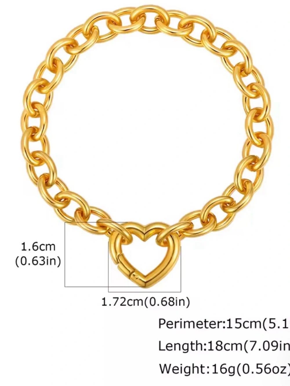 Gold Heart Bracelet Carabiner Chunky Chain 18K Gold over Stainless Steel Tiffany